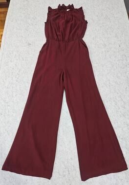 Ali & Jay "It's You Girl" Sleeveless Ruffle Mock Neck Wide Leg Jumpsuit, Sz S